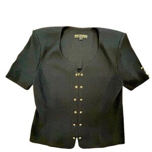 St. John Basics Short Sleeve Button Front Zip Sweater Cardigan Santana Knit Sz 8